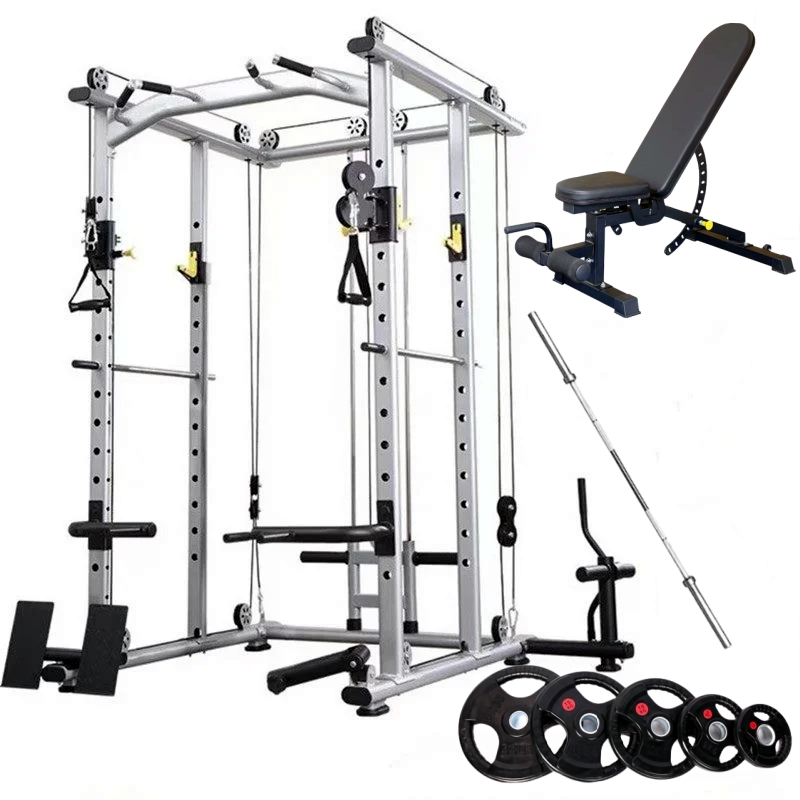 Power Cage with 100kg Weights Set plus Adjustable Bench