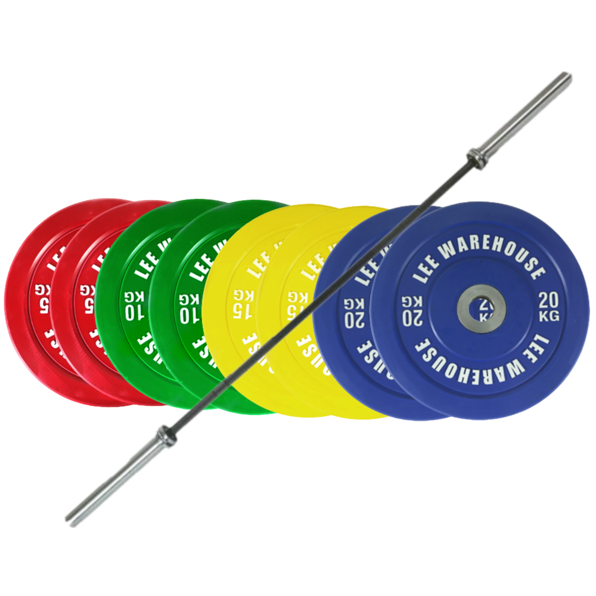 100KG Bumper Weight Plates and 20KG Barbell