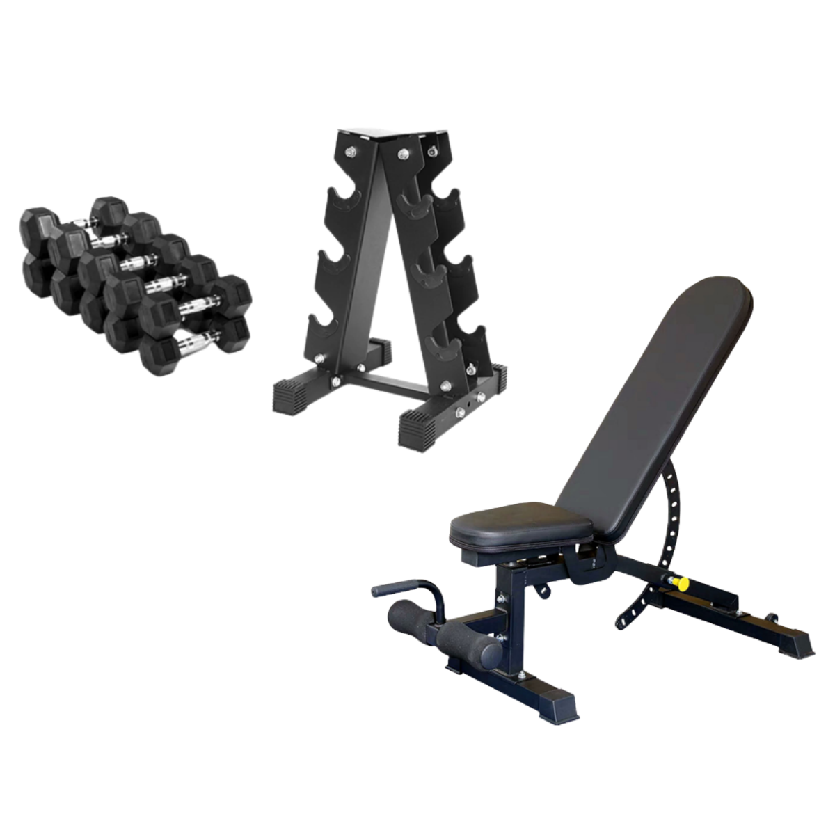 42KG Hex Dumbbells with Stand and Decline Bench