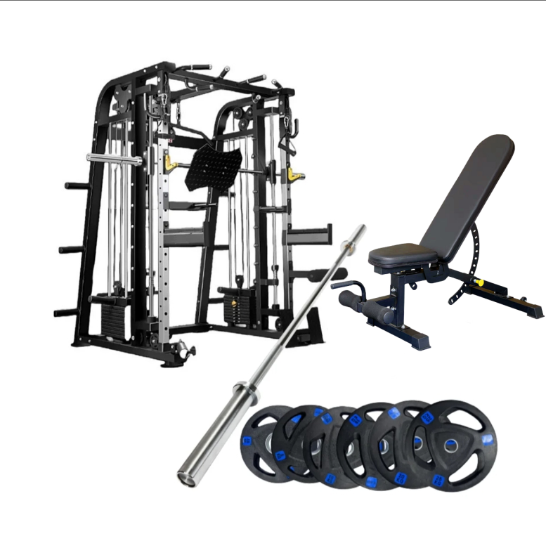 smith machine with barbell weights set and decline bench