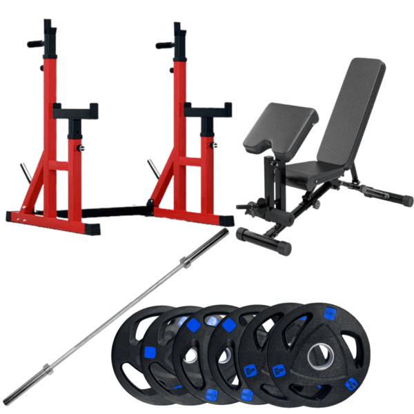 Squat rack with barbell weigths