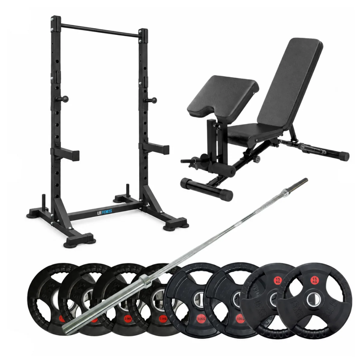 Squat Rack Weights Set with Decline Bench