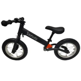 Soaraway kids balance bike in black with adjustable seat and lightweight frame.