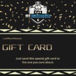 Lee Warehouse black and gold gift card with confetti design and brand logo.