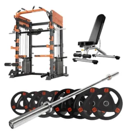 Smith Machine Z4 Package | 100KG Weight Plates with 500lb Barbell and Adjustable Bench - Image 1