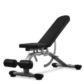 Adjustable weight bench with padded seat and backrest, ideal for strength training, bench press, and full-body workouts.