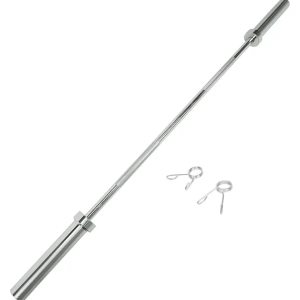 Barbell with two spring collars on a white background.