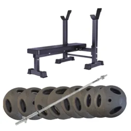 Flat Weight Bench With Rack | 70KG Weight Plates Package - Image 1