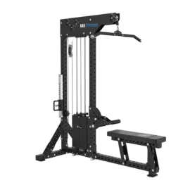 Lat pulldown and low row machine for strength and back muscle training.