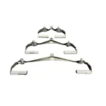 Set of three chrome lat pulldown bar attachments with ergonomic rubber grips.