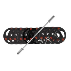 110kg Weights Set |  Olympic Barbell with Rubber Coated Weights - Image 1
