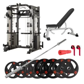 Smith Machine 007S Package | 100KG Plates & Bench & 500LB barbell - Image 1