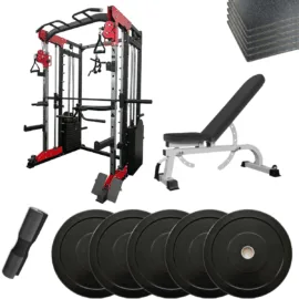 Smith Machine J006 Package | with 100KG Weights & Bench & Protective Flooring Mats - Image 1