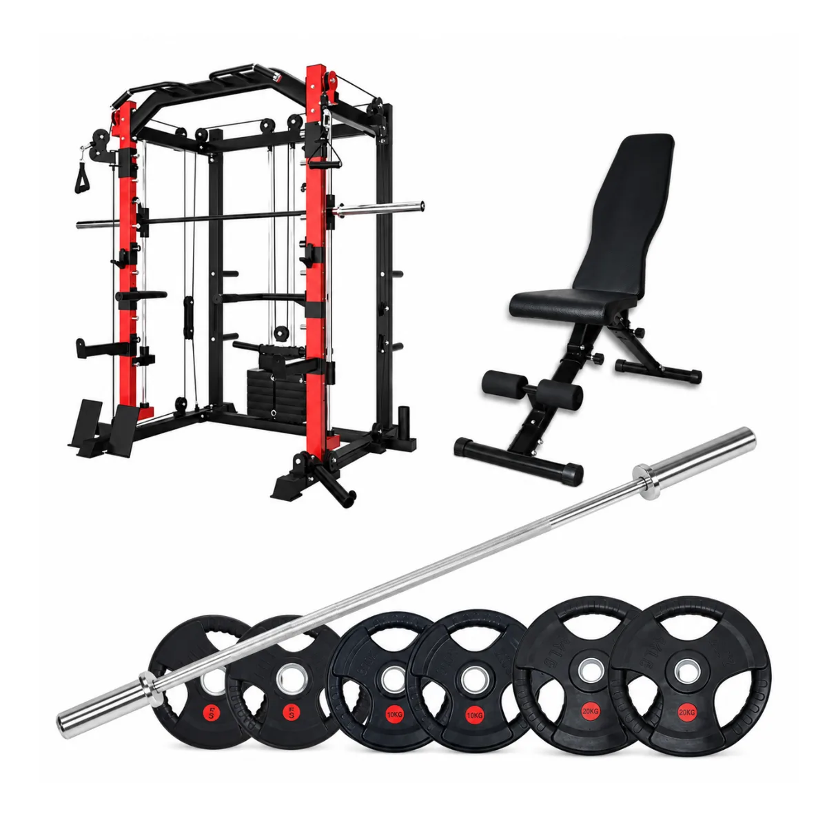 Smith Machine Model K1 and 85KG Weights and Foldable Bench
