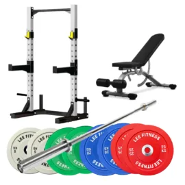 Commercial Squat Rack Model 650 Set 02 | 120KG Plates & 700LB Barbell & Decline Bench - Image 1
