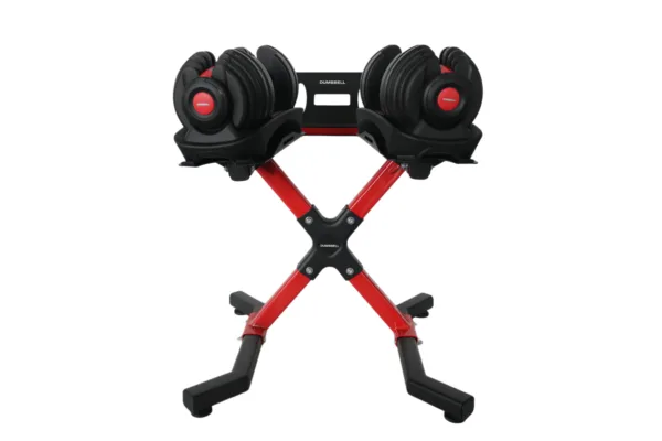 Adjustable dumbbell with rack