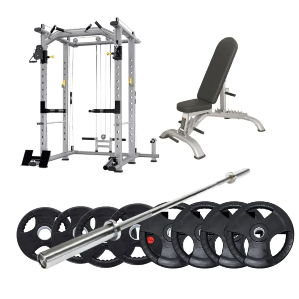 Multi-Function Power Cage 014 Package 01 | 100KG Plates & 15KG Barbell & Adjustable Bench
