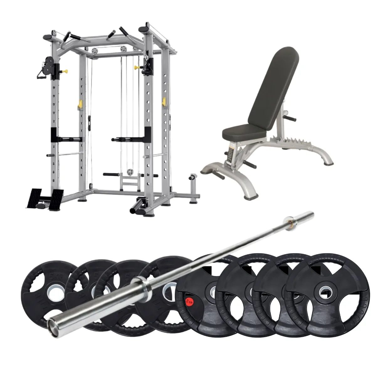 Multi-Function Power Cage 014 Package 01 | 100KG Plates & 15KG Barbell & Adjustable Bench
